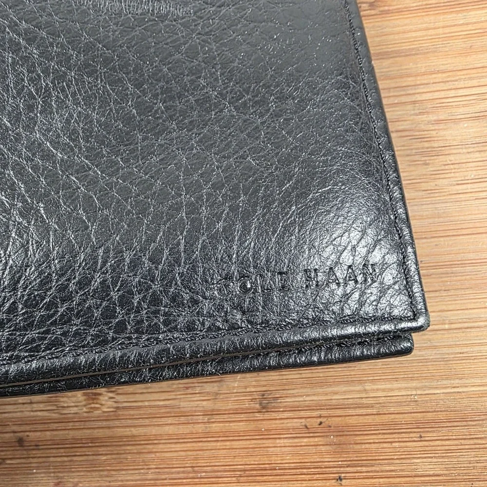 Cole Haan Wallet Mens One Size Black Leather Bifold Card Case Logo Minimalist